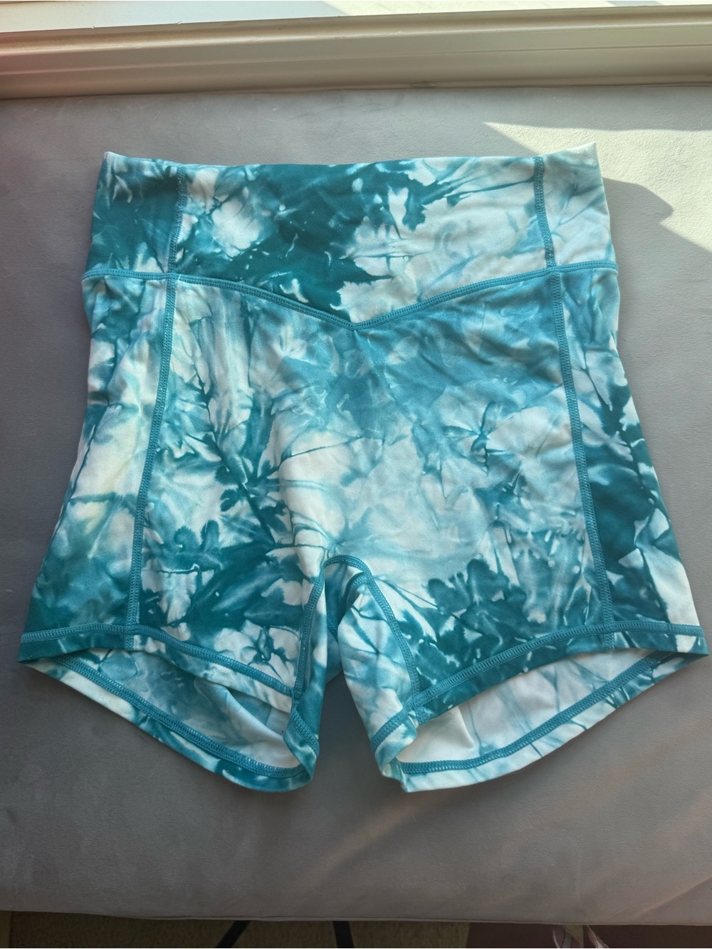 Balance Athletica Tie-Dye High-Waist Bike Shorts — Aqua Teal